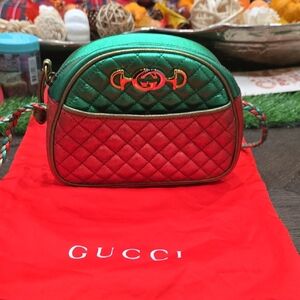 Gucci Quilted Green and Red Crossbody Bag